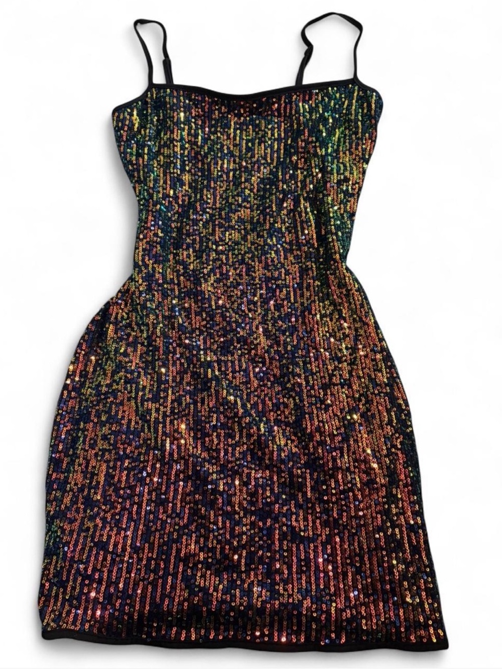 Black Multicolor Sequin Slip Dress